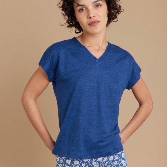 Agnès B. Kim Linen V-Neck T-Shirt Womens Lightweight Tee Short Sleeve Medium 2 - Picture 10 of 10